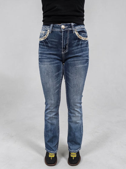 Montero Womens Xochi Bootcut Embroidered Jeans - M Blue 856