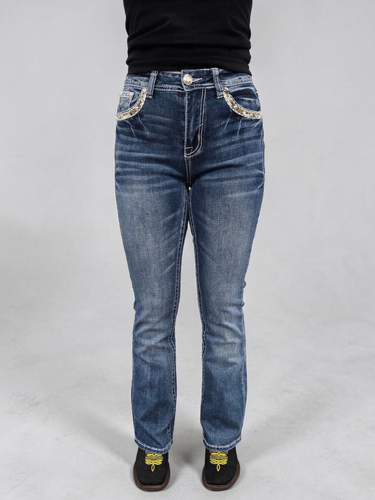 Montero Womens Xochi Bootcut Embroidered Jeans - M Blue 856