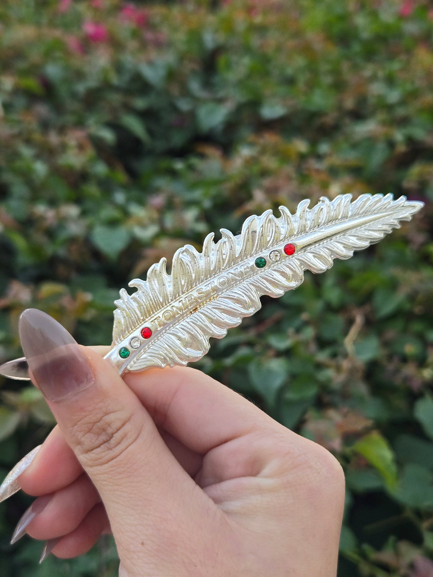 Plumas Metalicas Pin Tombstone con Piedritas /Metal Feather - Silver