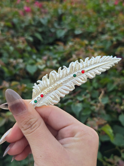 Plumas Metalicas Pin Tombstone con Piedritas /Metal Feather - Silver