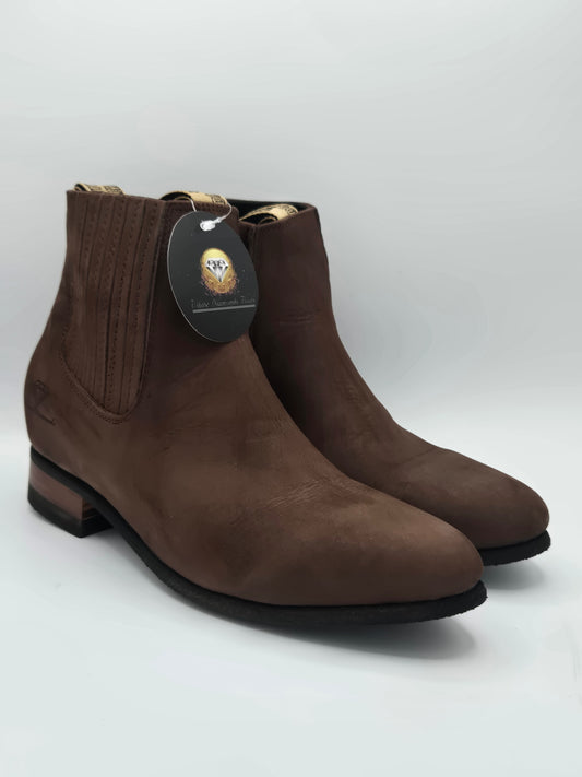 White Diamond Mens Botin Charro Rubber Sole Nobuck Leather -Brown