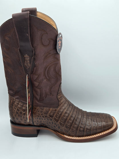 Los Altos Mens Caiman Belly Wide Square Toe -Brown