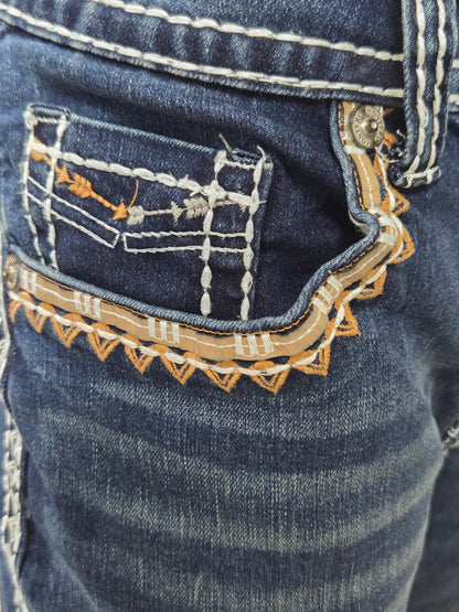 Montero Mens Embroidered Bootcut Pants - Medium Blue MT4632