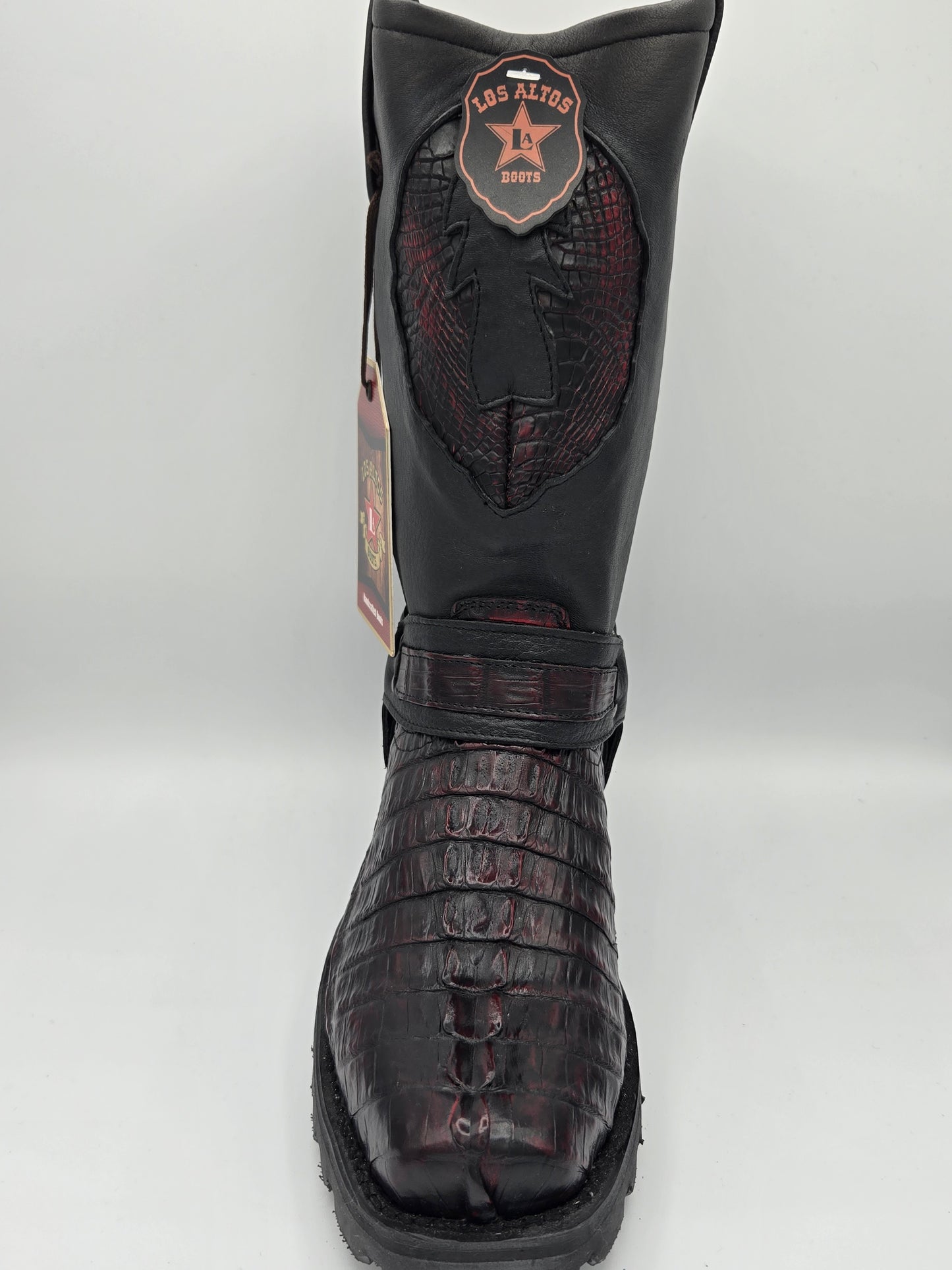 Los Altos Mens Caiman Tail Biker Boot - Black Cherry