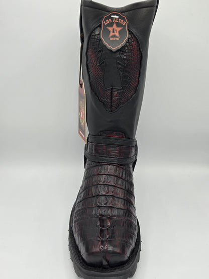 Los Altos Mens Caiman Tail Biker Boot - Black Cherry