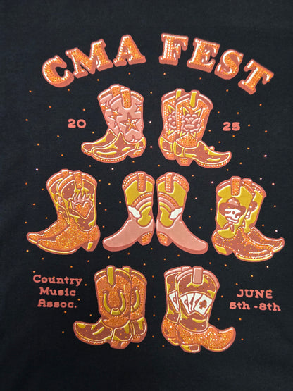 Womens Country Music Fest Rhinestone Boot TShirt