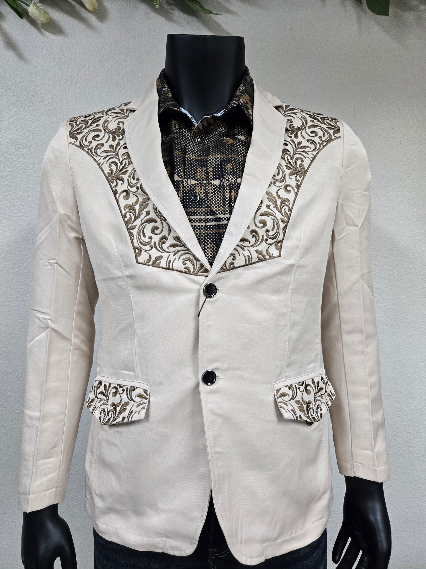 Montero Mens Embroidered Dress Coat - Beige