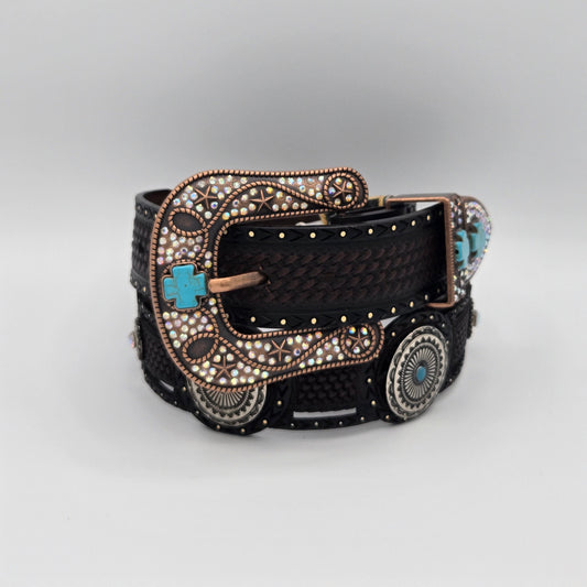 Tony Dillaz Womens Jeweled Ladder Style Leather Belt