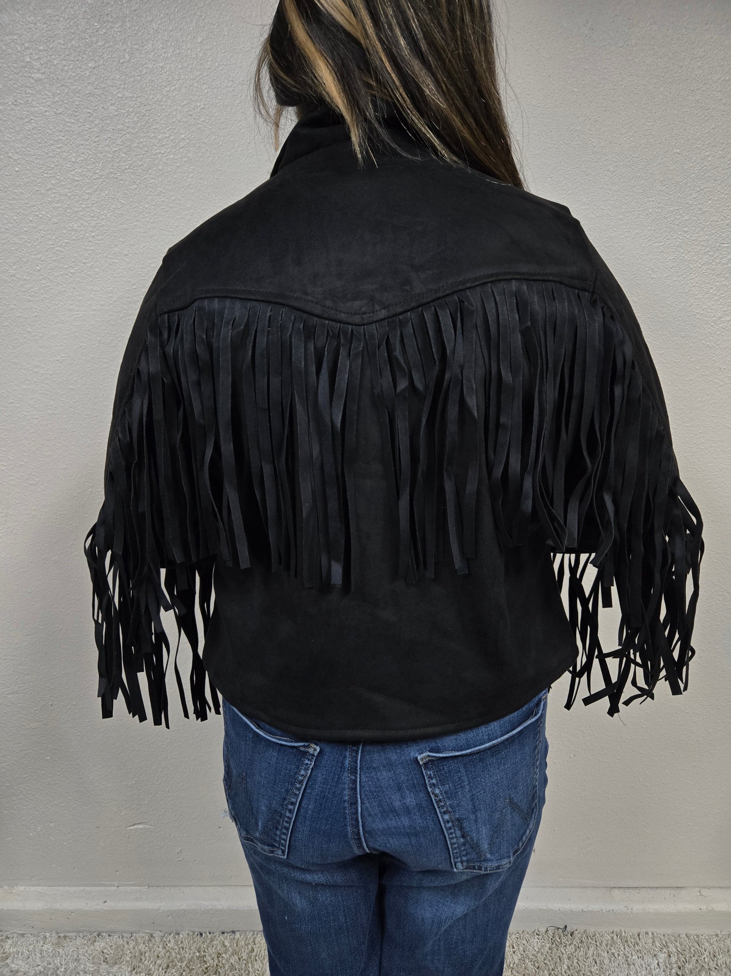 El General Womens Suede Fringe Jacket Chamarra