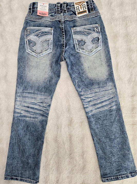 Revolution Mens Sky Bootcut Straight fit Embroidered Jeans - Ice