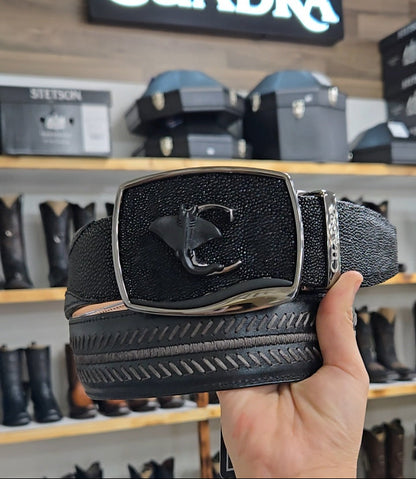 Cuadra Mens Mantaraya Pin Belt - Black BC475