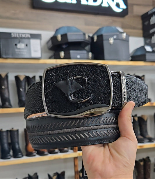 Cuadra Mens Mantaraya Pin Belt - Black BC475