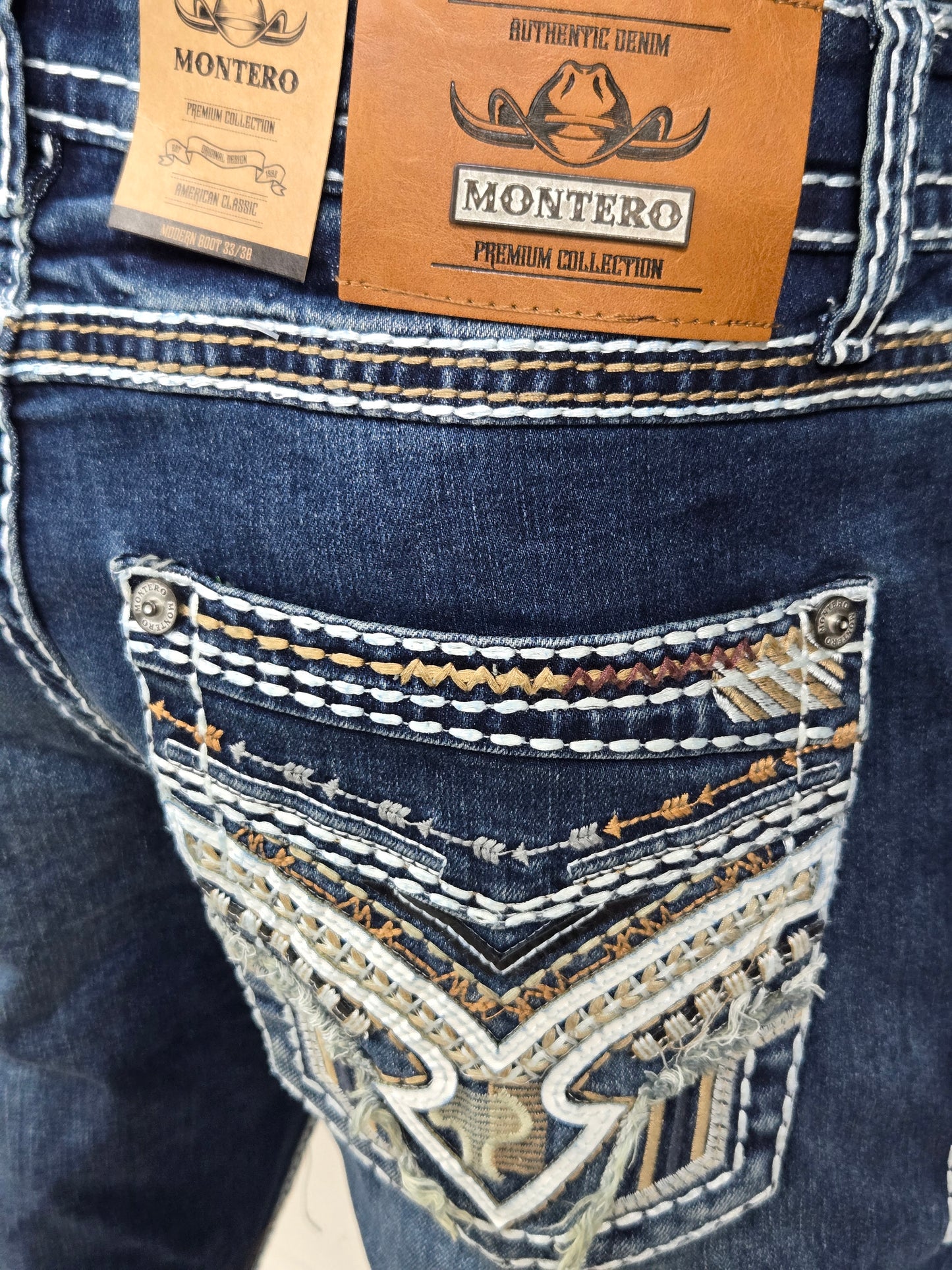 Montero Mens Embroidered Bootcut Pants - Medium Blue MT4632