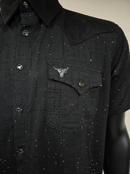 Mens "Vaquero Casual" Rhinestone Short Sleeve Shirt - Black