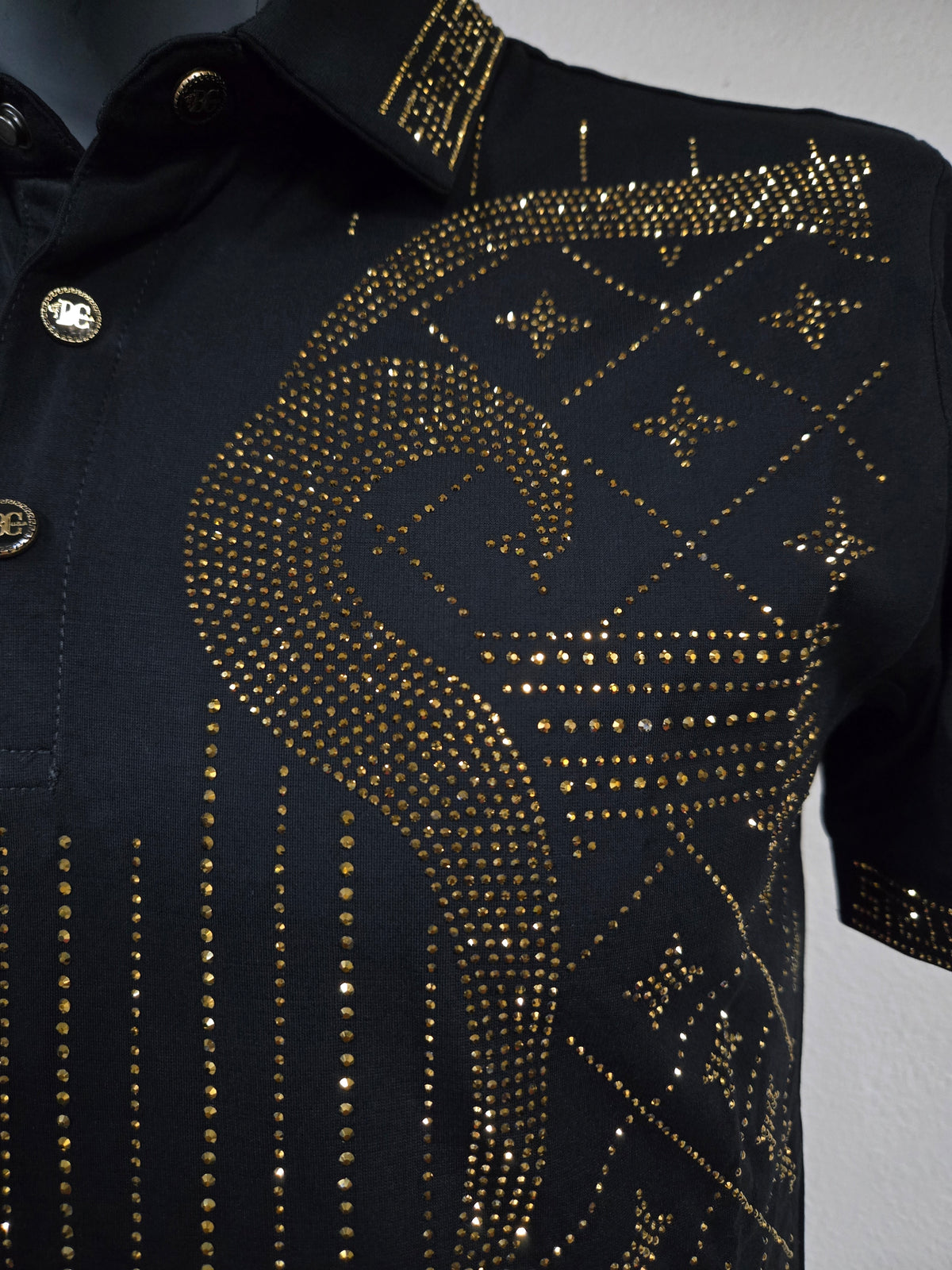 Mens "El Amador" Rhinestone Polo Shirt - Black