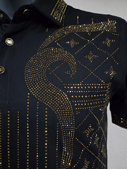 Mens "El Amador" Rhinestone Polo Shirt - Black