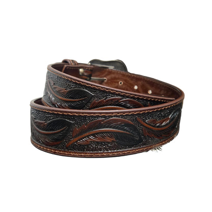 Lazered Feathers Leather Belt - Brown