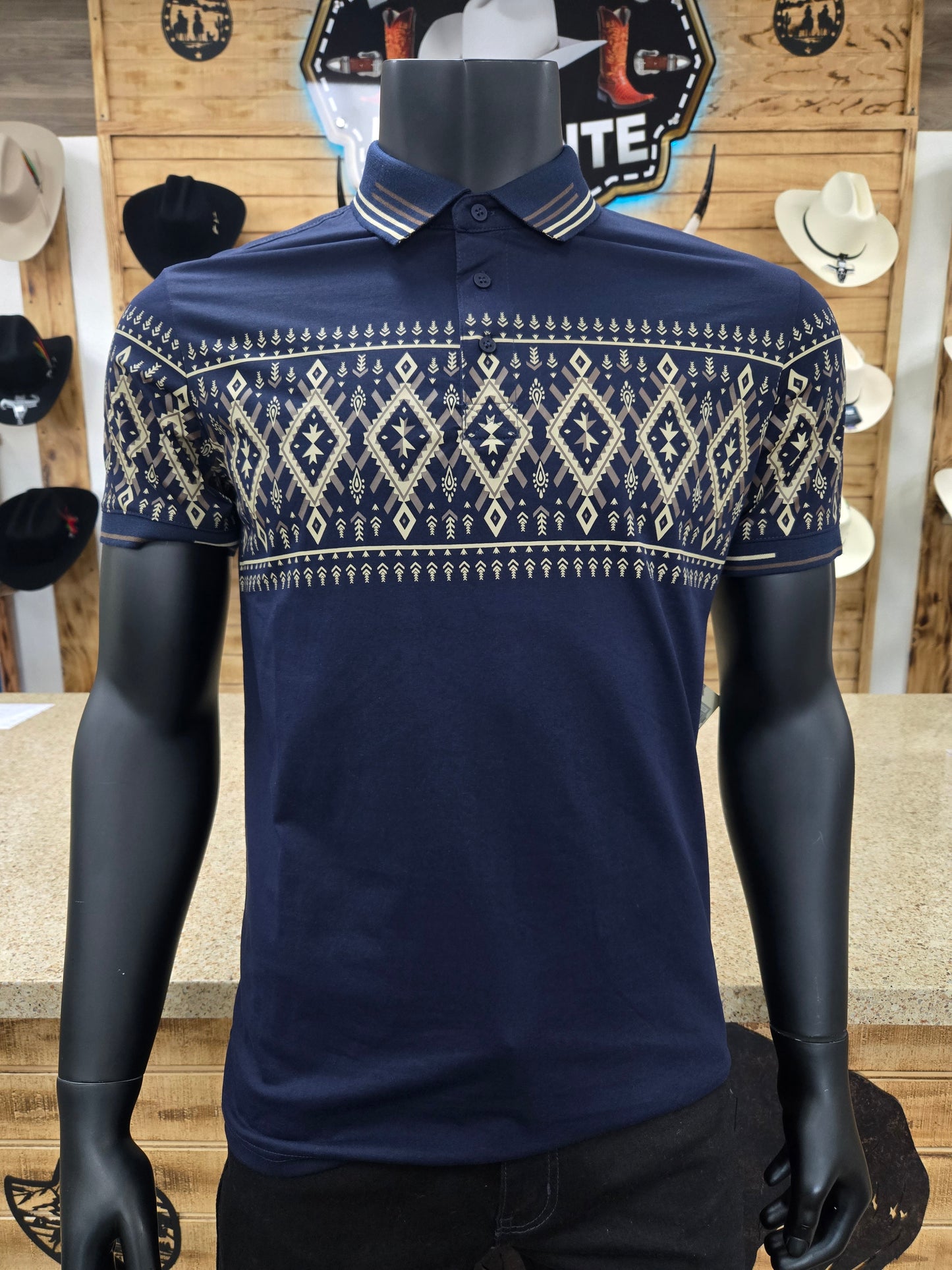 Montero Mens William Aztec Print Polo Shirt Slim Fit