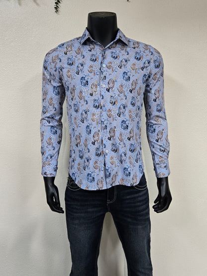 Montero Celso Long Sleeve Foil Shirt Camisa Fresca - Blue