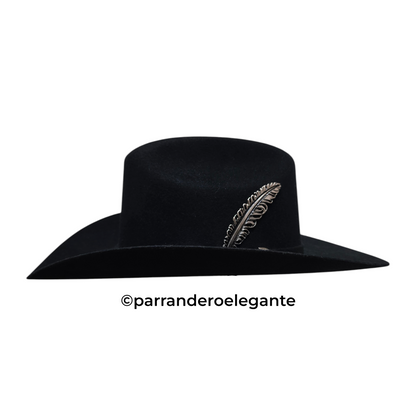 El Mayor 100x Belico Texana Wool Felt Hat w/ Metal Feather -Black