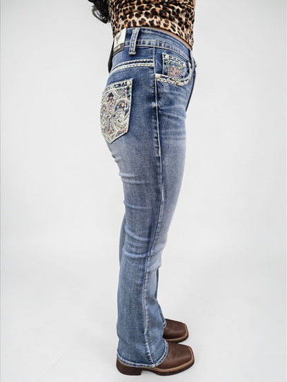 Lamasini Womens Nebula Bootcut Embroidered Jeans - L Blue 772