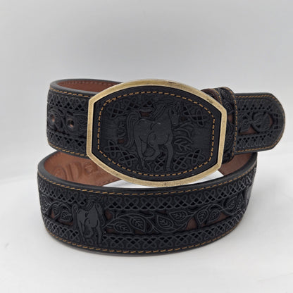 Del Cesar Lazered Horse Design Belt Cinto - Black