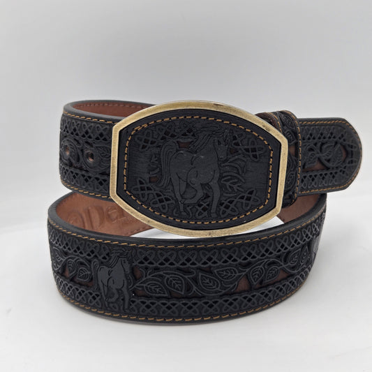 Del Cesar Lazered Horse Design Belt Cinto - Black