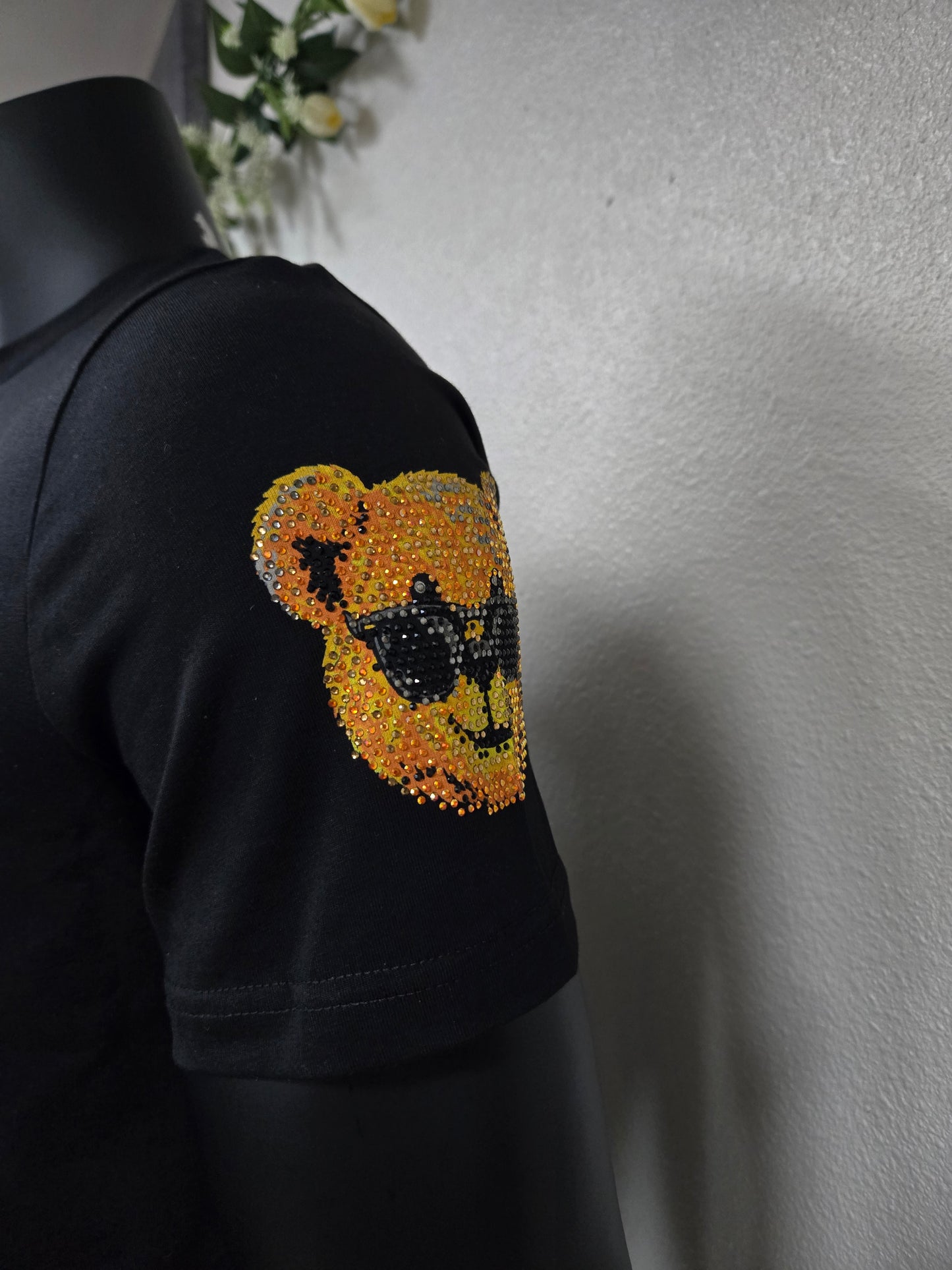 Mens Biker Bear Rhinestone Slim Fit TShirt
