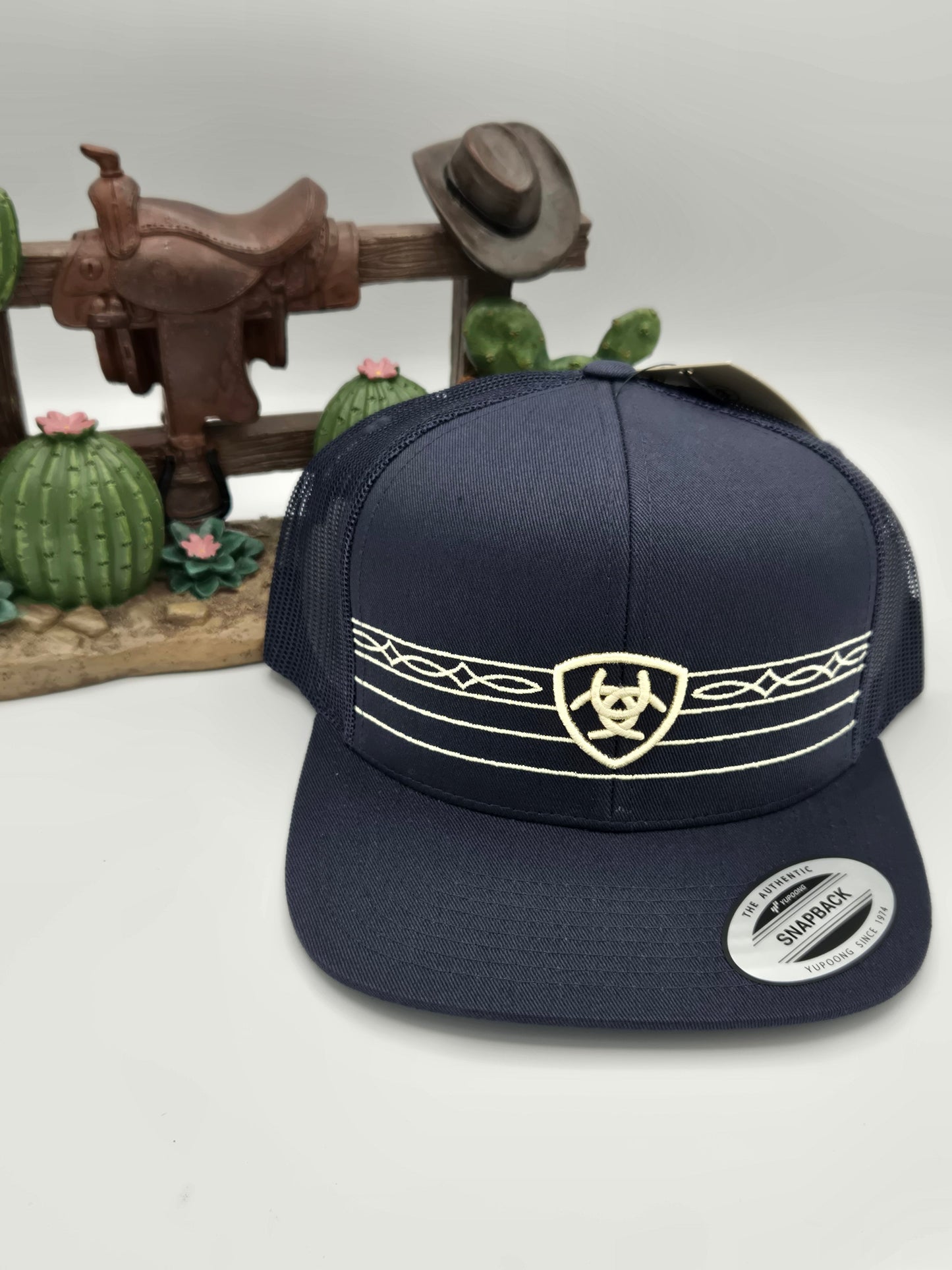 Ariat Boot Stich Flat Brim Trucker Hat Gorra - Blue