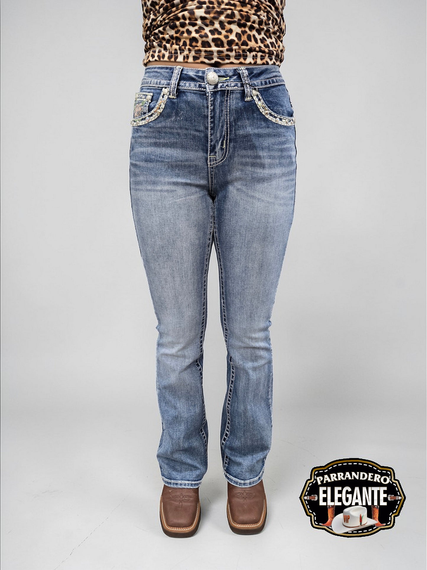 Lamasini Womens Nebula Bootcut Embroidered Jeans - L Blue 772