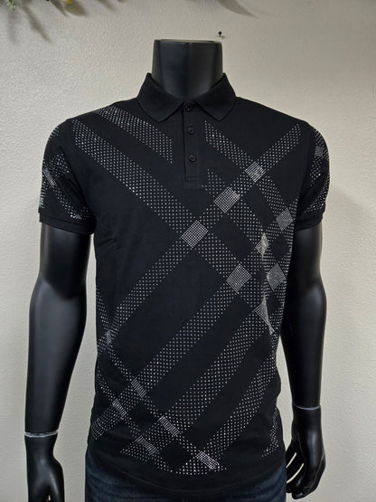 Mens Ricardo Rhinestone Polo Brillante Shirt - Black PL2443