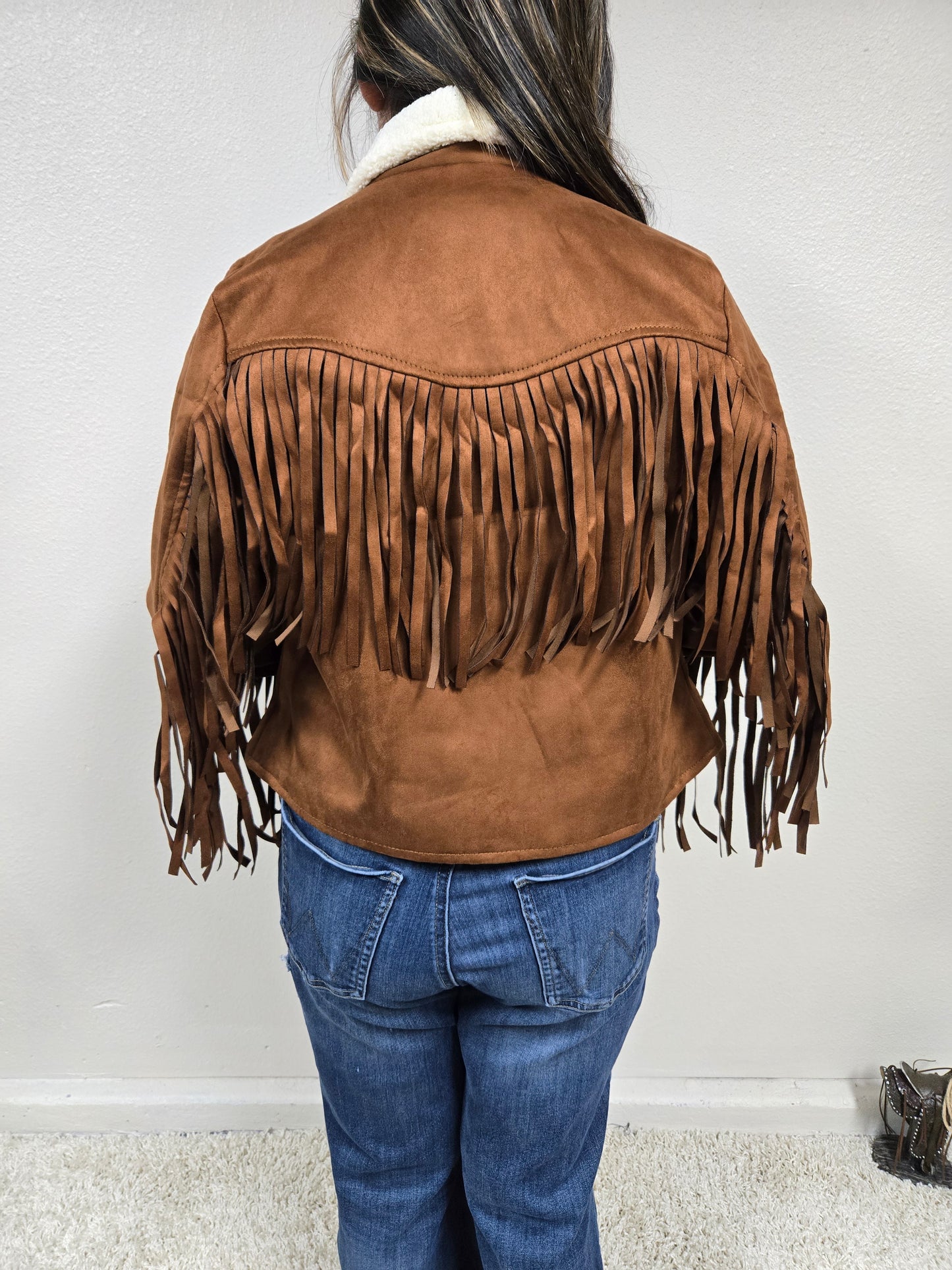 El General Womens Suede Fringe Jacket Chamarra