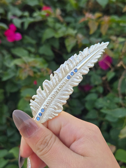 Plumas Metalicas Pin Tombstone con Piedritas /Metal Feather - Silver