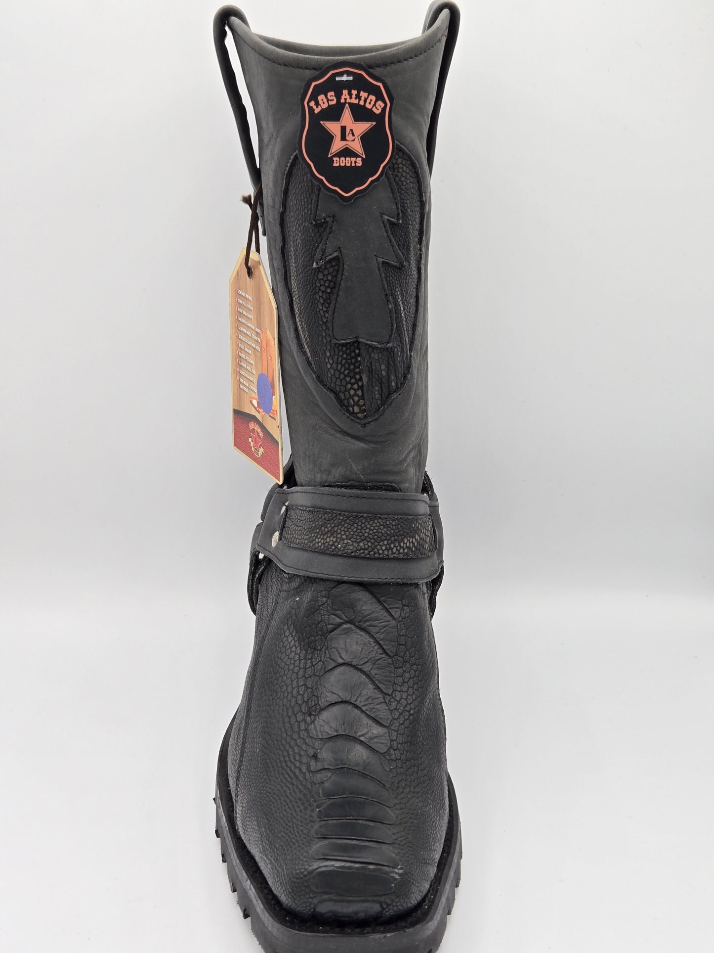 Los Altos Mens Ostrich Leg Biker Boot - Black