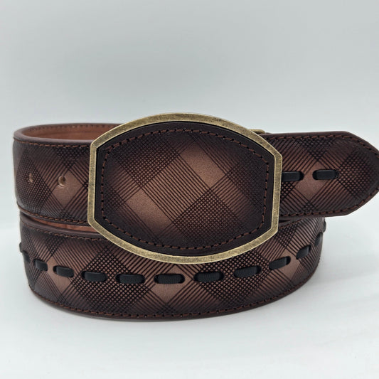 Del Cesar Leather Belt Plaid