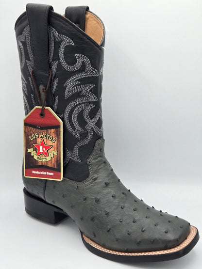 Los Altos Mens Ostrich Wide Square toe Boot -Grey