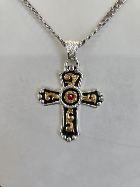SIlver Strike Silver & Gold Crystal Red Necklace
