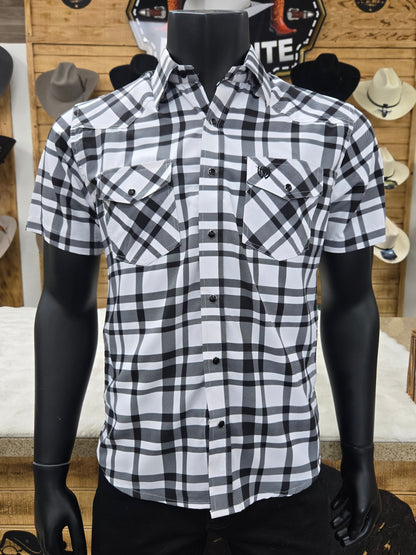 American West Mens Santiago Short Sleeve Button Shirt - Black/White