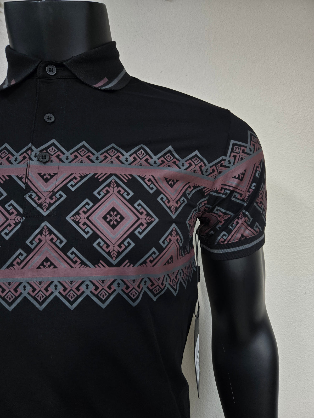 Lamasini Mens Spencer Print Polo Shirt - Black