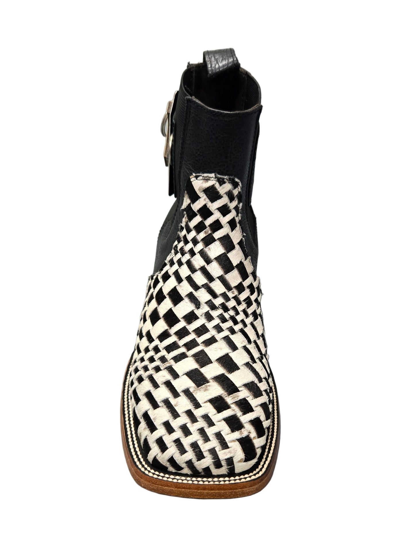 Rockem Mens Botin Arizona Pelo Blanco Negro