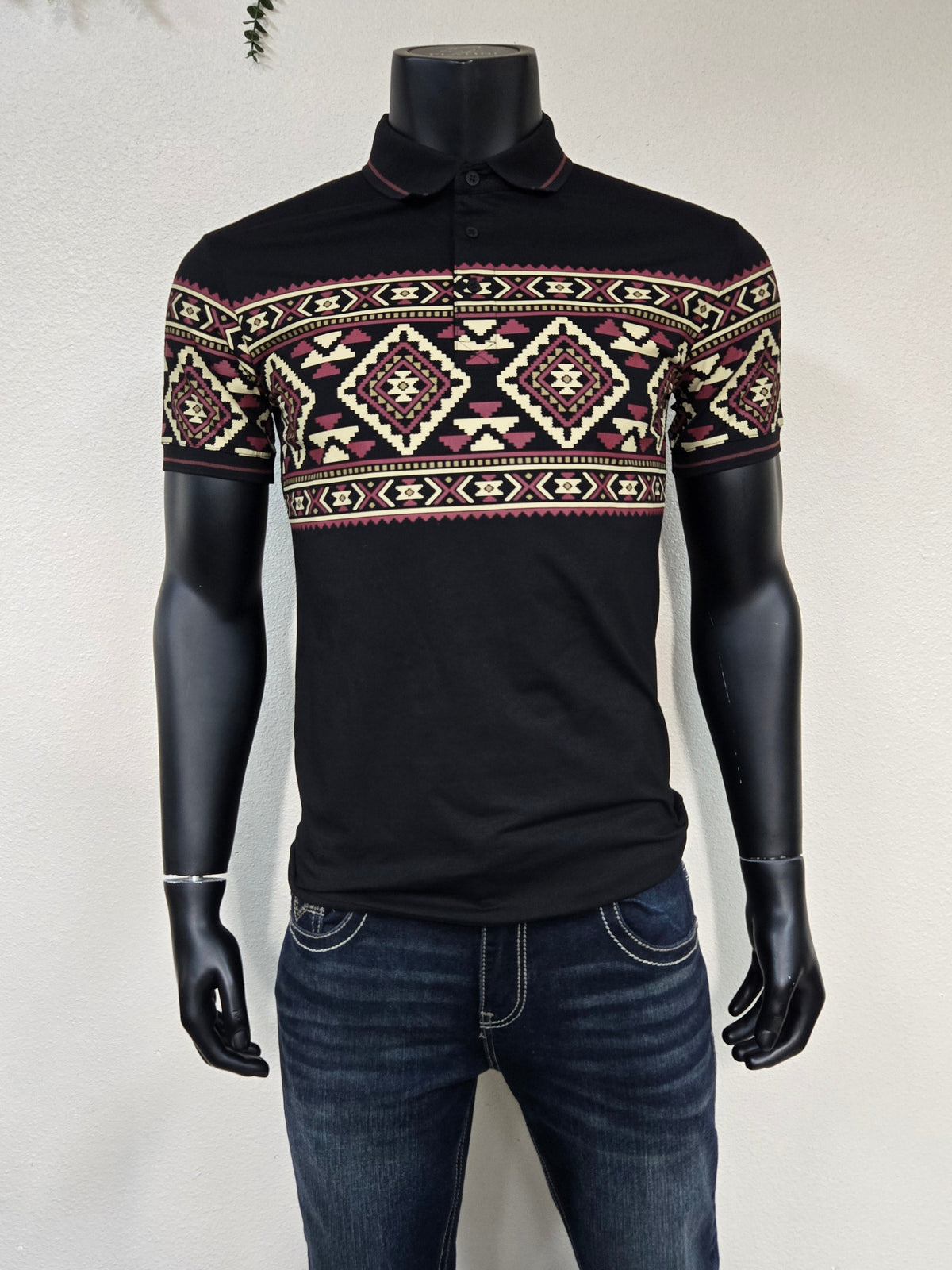 Lamasini Mens Aztec Stripe Polo Shirt - Black, Blue