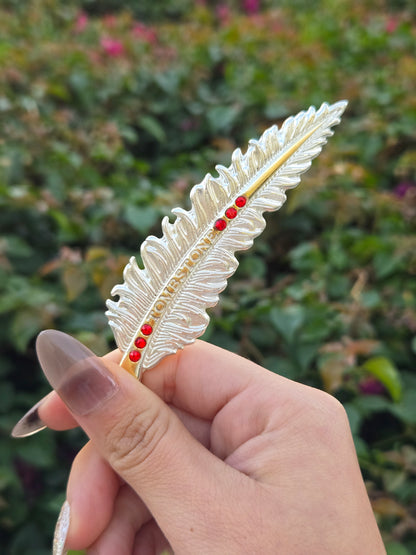 Plumas Metalicas Pin Tombstone con Piedritas /Metal Feather - Silver