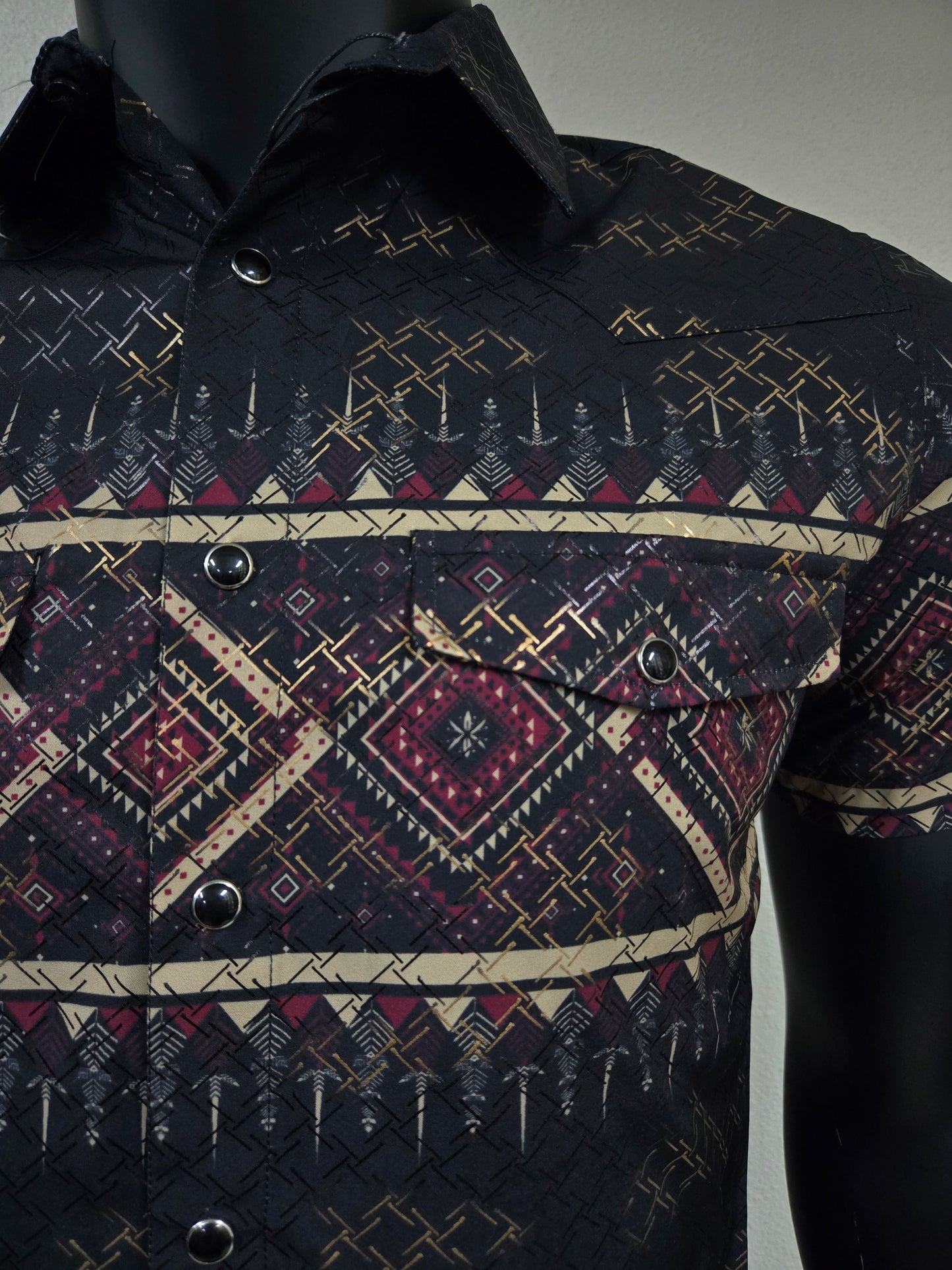 Lamasini Mens Aztec Strip Foil Snap Shirt - Black 2037