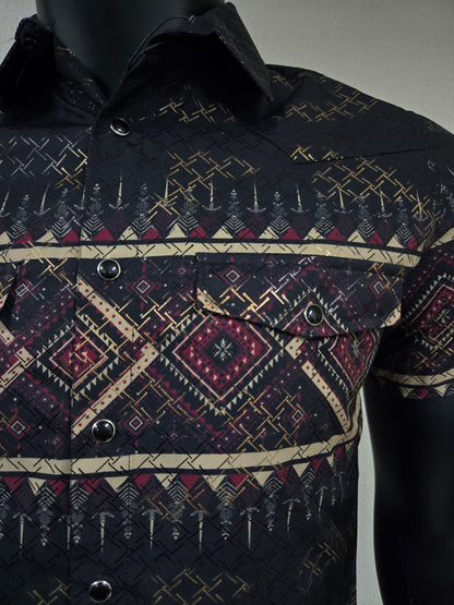 Lamasini Mens Aztec Strip Foil Snap Shirt - Black 2037