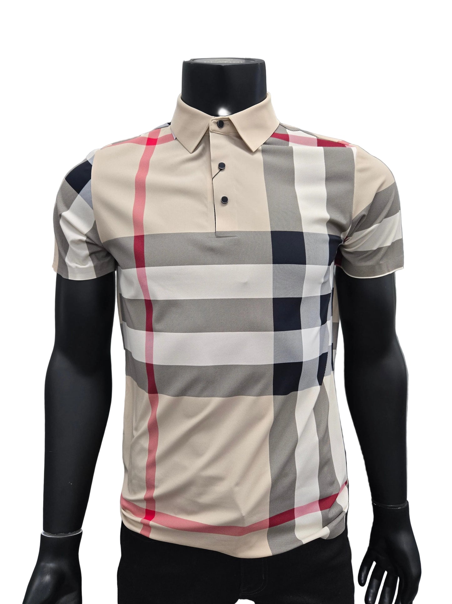 Mens Plaid Nylon Polo Shirt