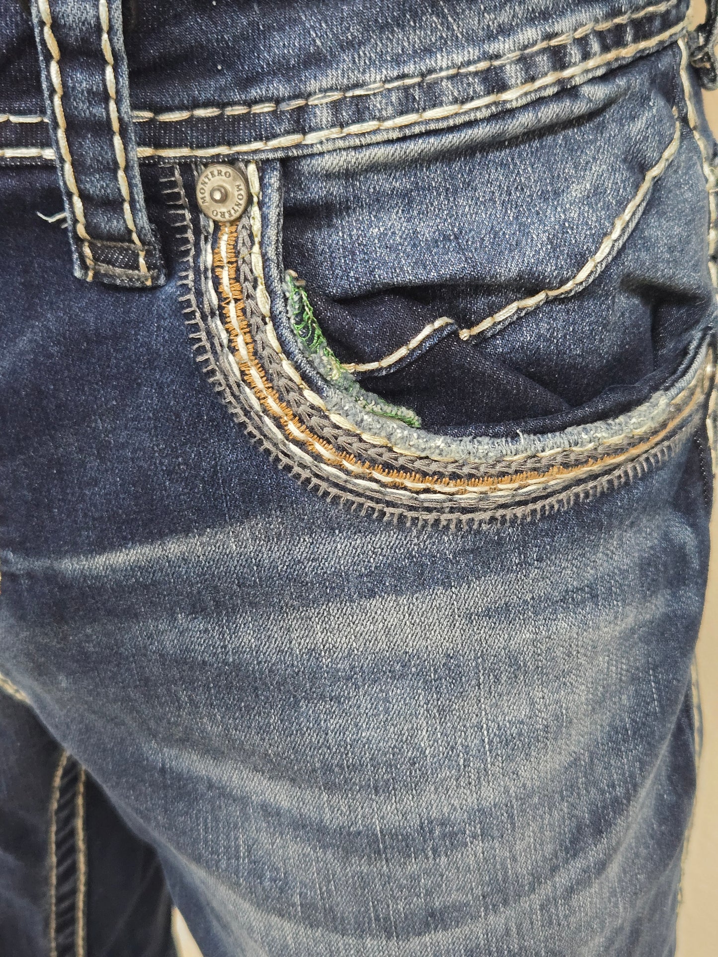 Montero Mens Embroidered Bootcut Jeans - Medium Blue MT4642