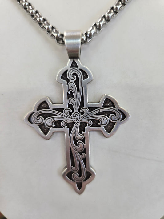 Silver Strike Filigree Cross Necklaze D47009