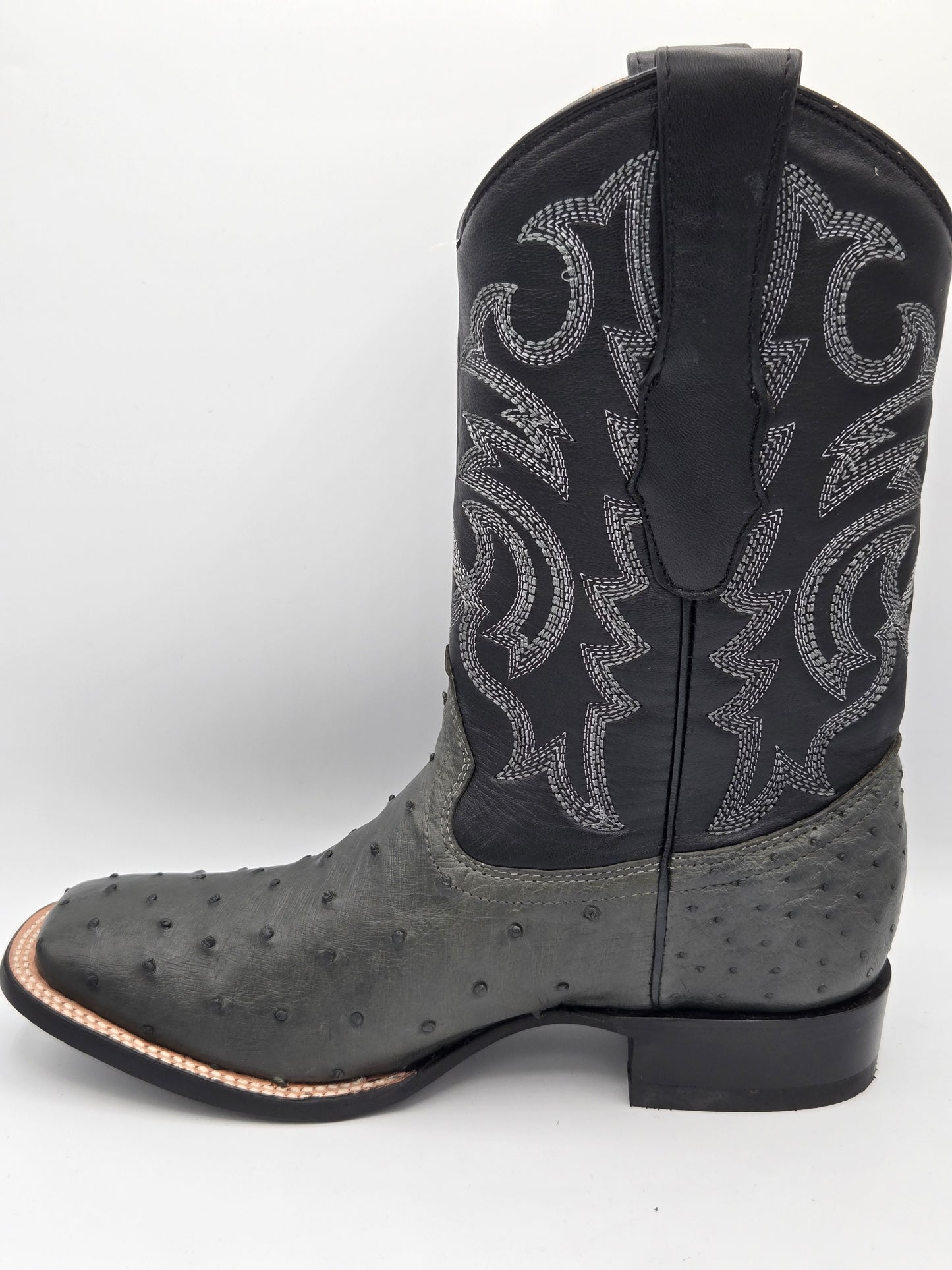 Los Altos Mens Ostrich Wide Square toe Boot -Grey