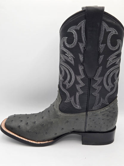 Los Altos Mens Ostrich Wide Square toe Boot -Grey