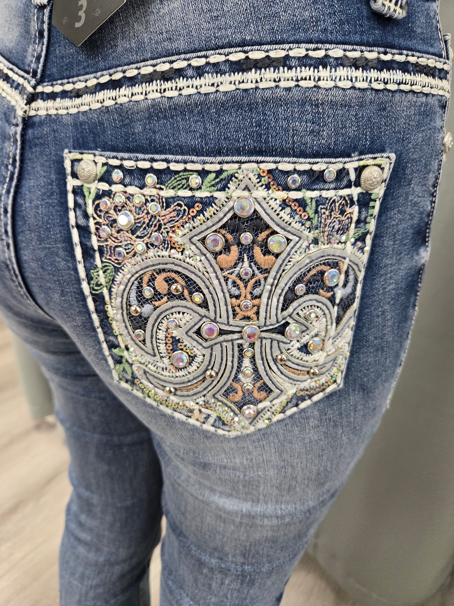 Lamasini Womens Nebula Bootcut Embroidered Jeans - L Blue 772